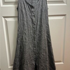 Gray Sleeveless V-Neck Midi Sundress 100% linen made in Paris